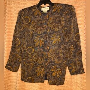 Vintage Jones New York Paisley Collarless Blazer Jacket Size 14 (Fits Modern 12)